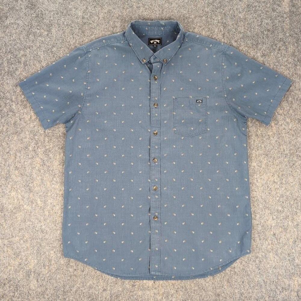 Billabong Shirt Mens Large Blue Geometric Button Up Short Sleeve Casual Woven
